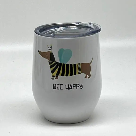 BEE Happy Stainless Steel Wine Tumbler, 12 oz. - Dachshund JD & Company