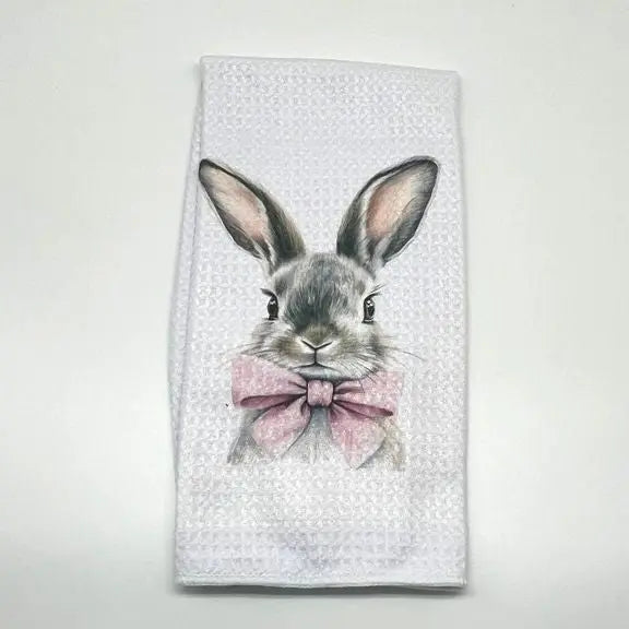 Easter Bunny with Pink Bow Kitchen Towel Faust Heirlooms