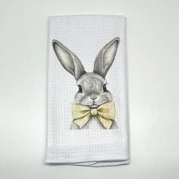 Easter Bunny with Yellow Bow Kitchen Towel Faust Heirlooms