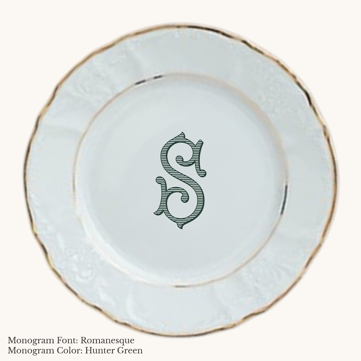 Bernadotte Gold Banded Dinner Plate, 10 5/8" - Custom Monogram