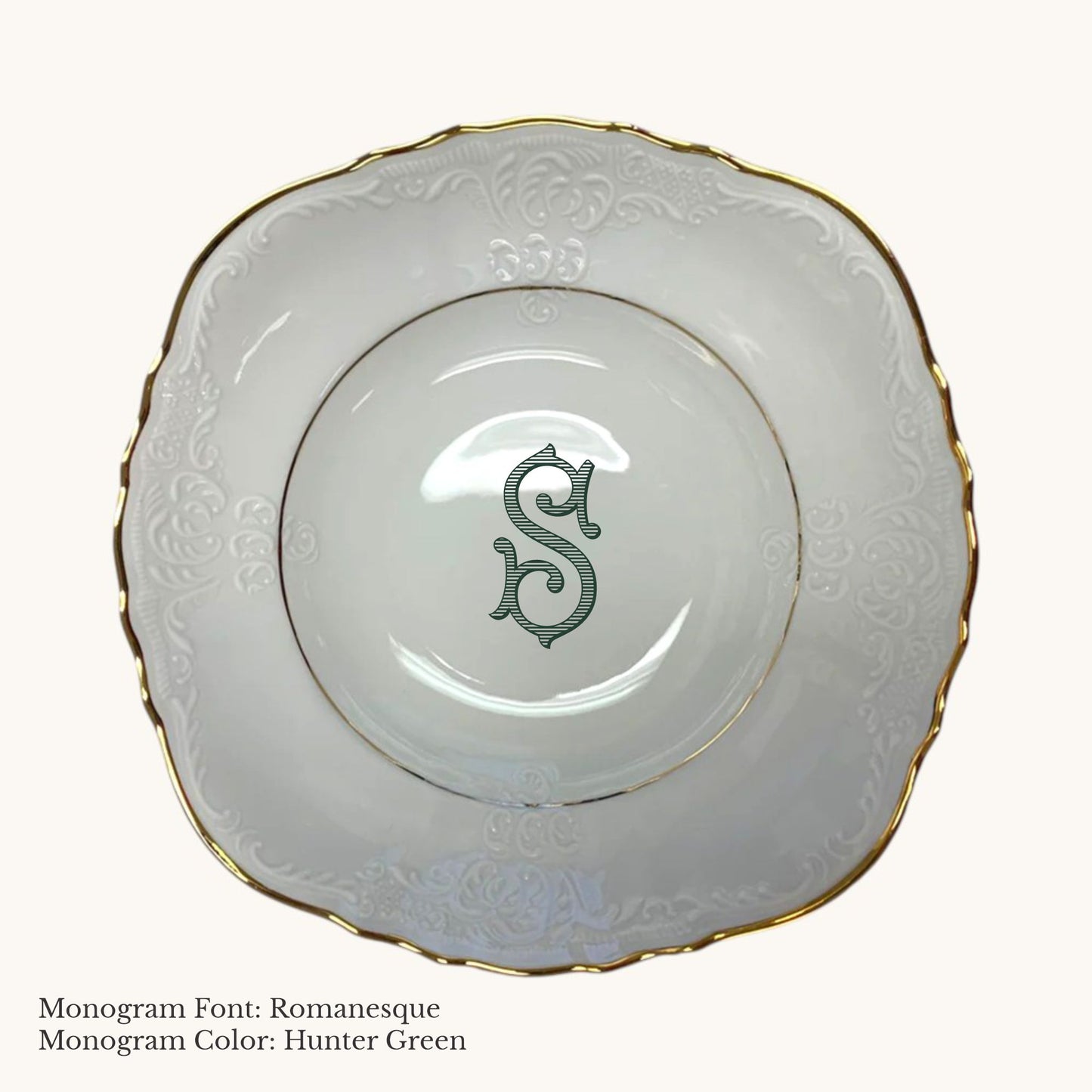 Bernadotte Gold Banded Vegetable Bowl, 8 1/2" - Custom Monogram