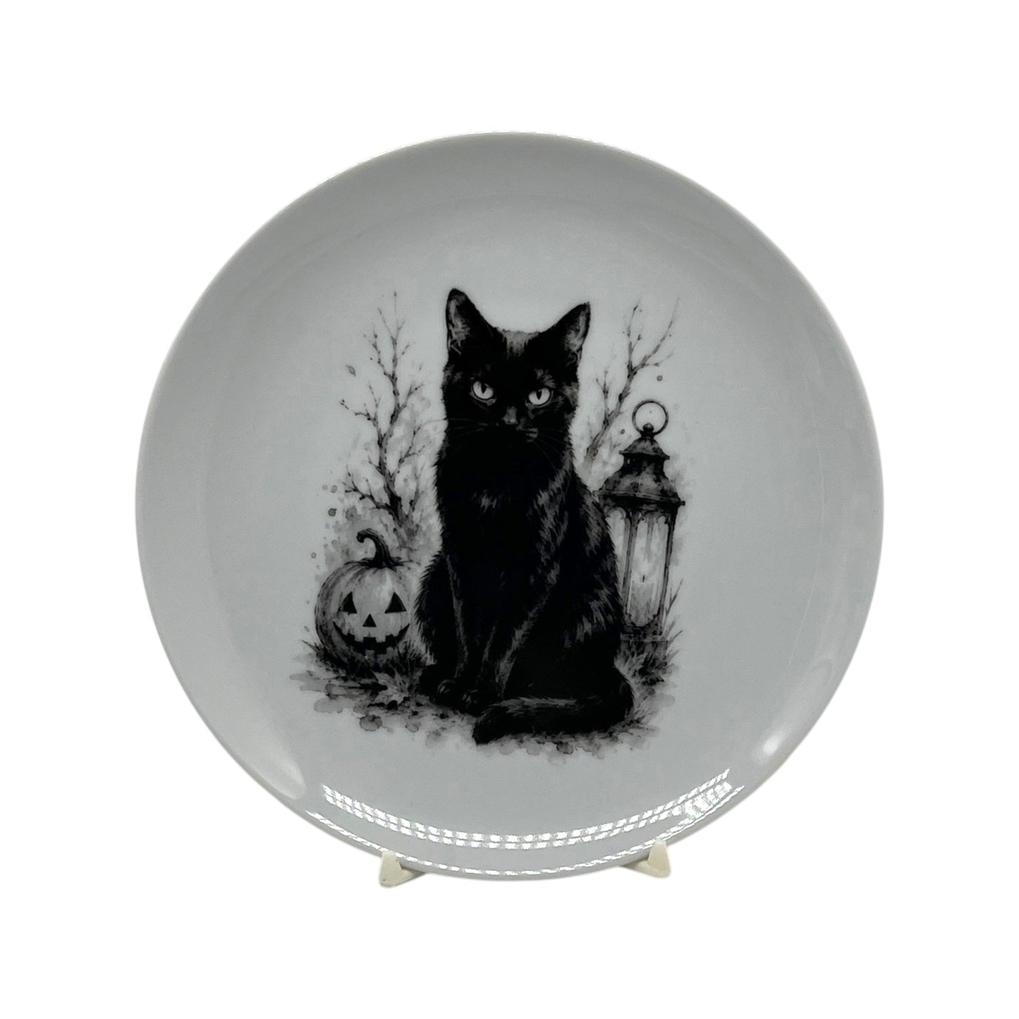 Midnight Black Cat Halloween Coupe Plate, 6.25"