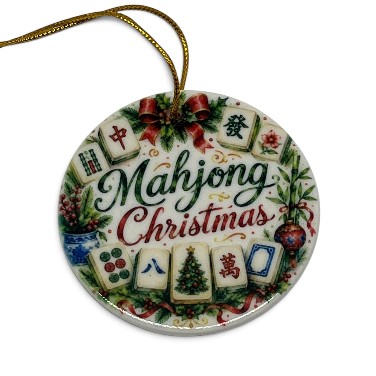 Mahjong Christmas Cheer Porcelain Ornament – 3"