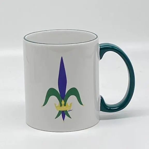 Fleur de Lis Mug, 12 oz. (green handle & rim) JD & Company