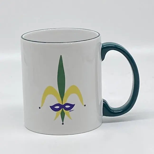 Fleur de Lis Mug, 12 oz. (green handle & rim) JD & Company