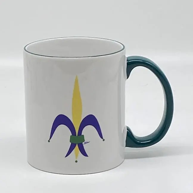 Fleur de Lis Mug, 12 oz. (green handle & rim) JD & Company