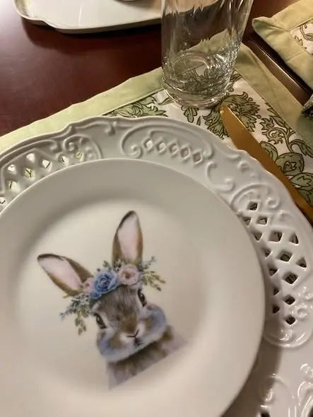 Bunnies with Floral Bonnet Plates Add Festive Touch to Any Meal Jane & Lizzee