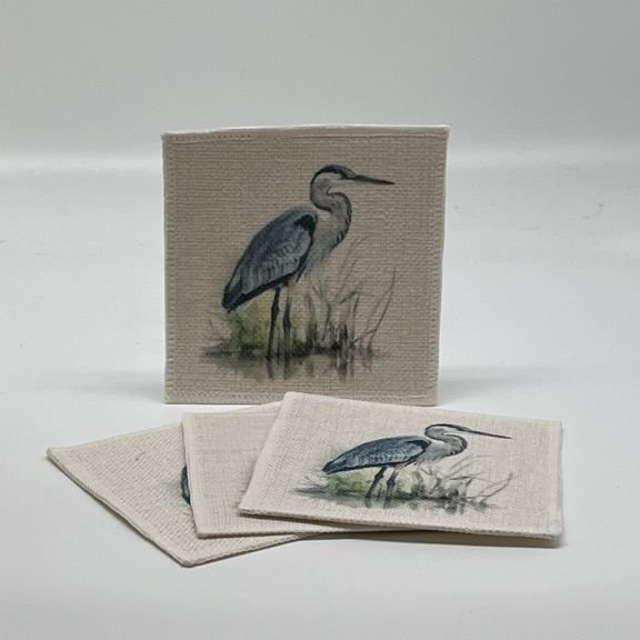 Blue Heron Linen Coasters (set of 4)