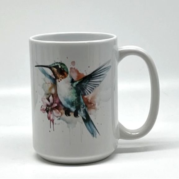 Hummingbird with flower Mug, 15oz.