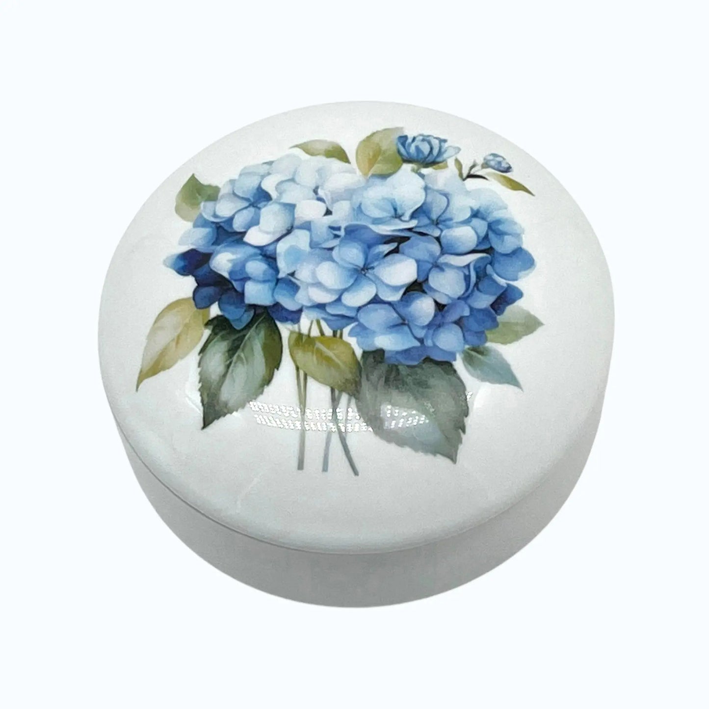 Blue Hydrangea Round Porcelain Box | Floral Trinket Box | Jewelry Keepsake Box | Vintage Style Gift Jane & Lizzee
