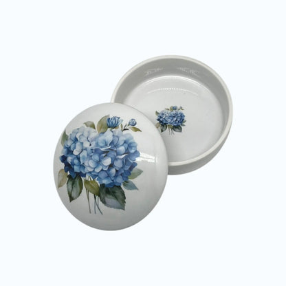 Blue Hydrangea Round Porcelain Box | Floral Trinket Box | Jewelry Keepsake Box | Vintage Style Gift Jane & Lizzee