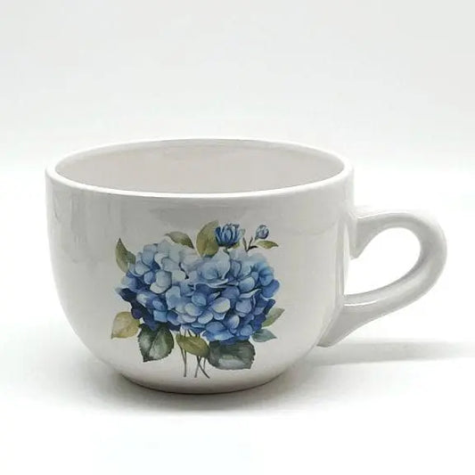 Blue Hydrangea Soup Mug | Floral Ceramic Soup Cup with Handle | Cottagecore Kitchen | Farmhouse Mug | Cozy Gift Idea Etsy