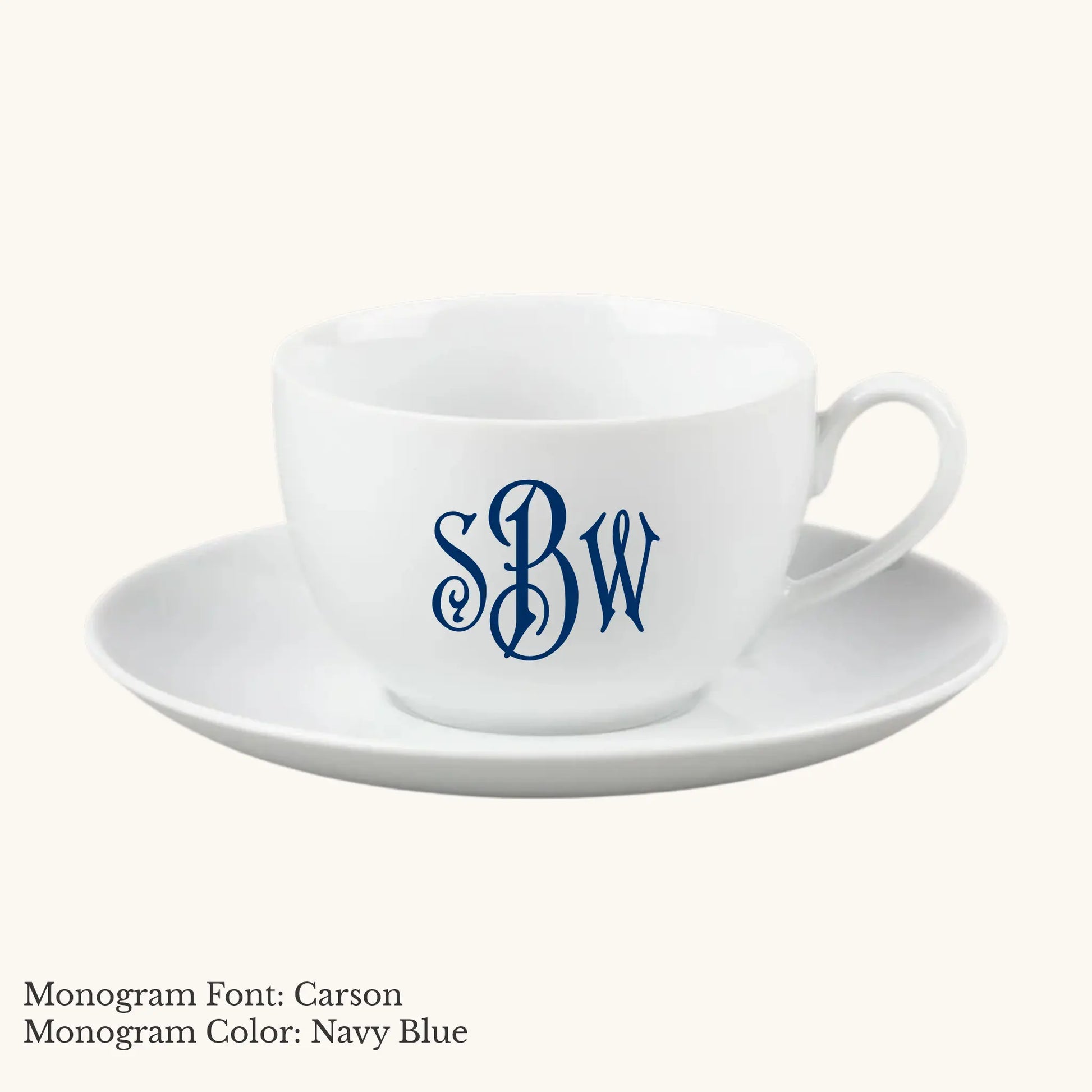 Chic Cup & Saucer, 14 ounce - Custom Monogram Faust Heirlooms