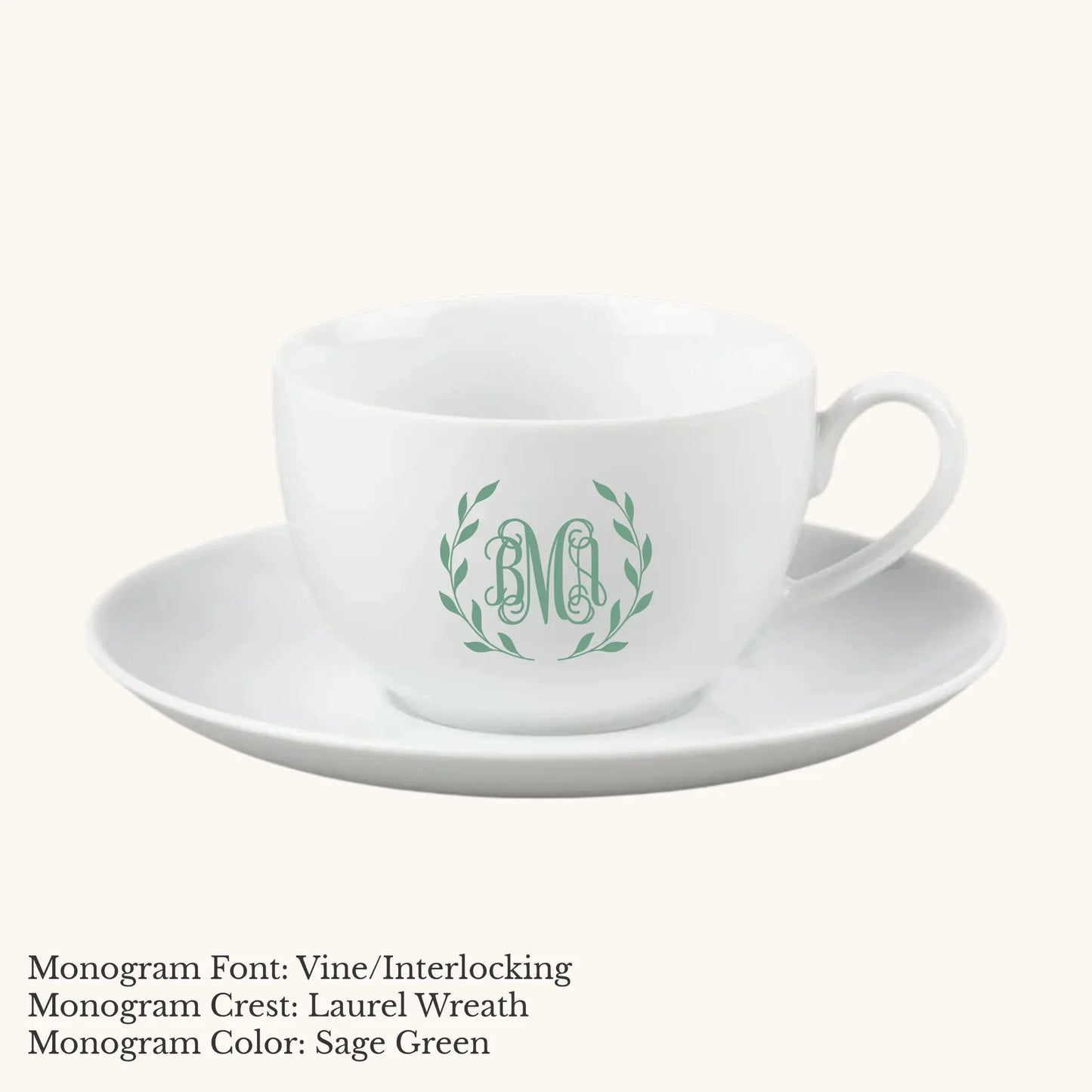 Chic Cup & Saucer, 14 ounce - Custom Monogram Faust Heirlooms