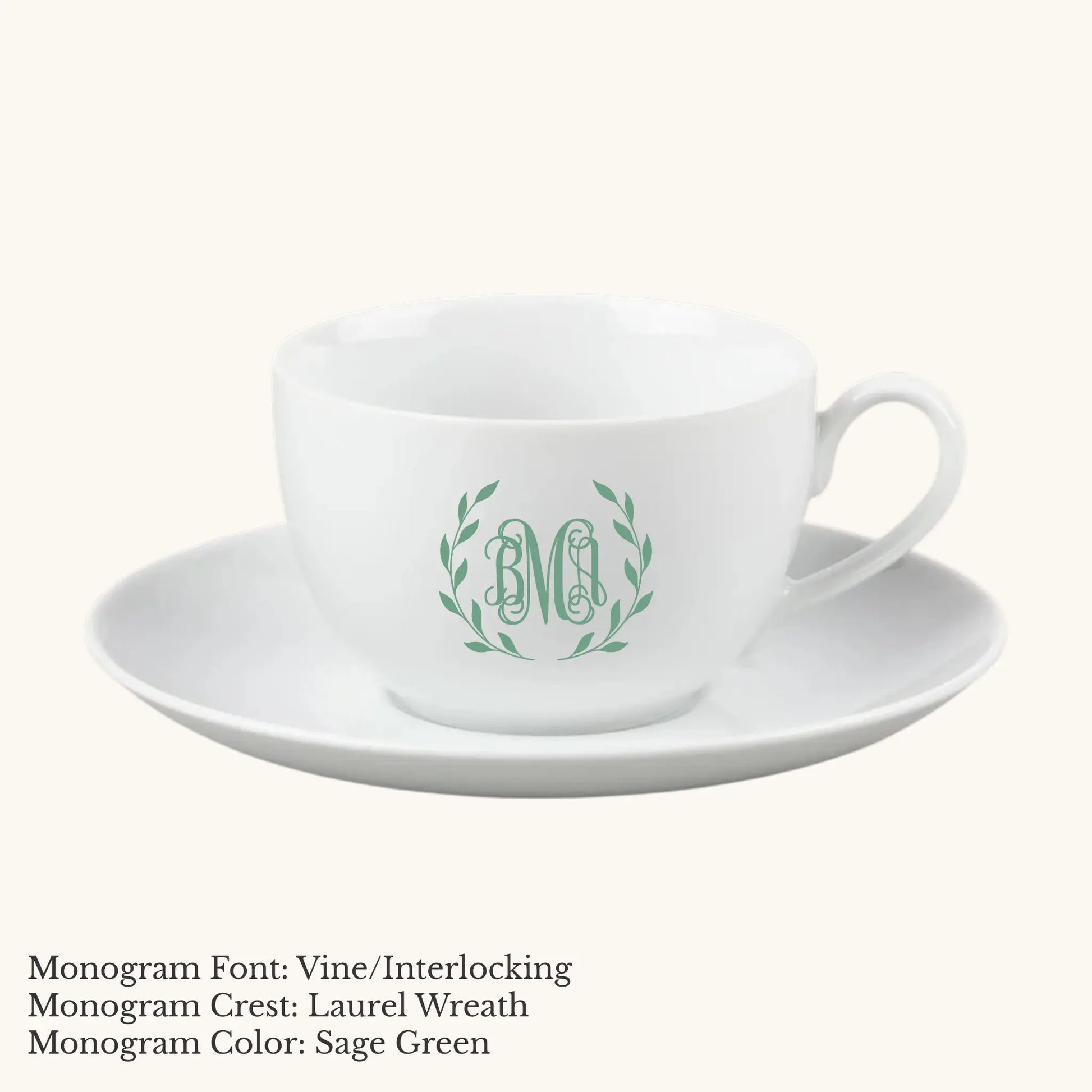 Chic Cup & Saucer, 14 ounce - Custom Monogram Faust Heirlooms