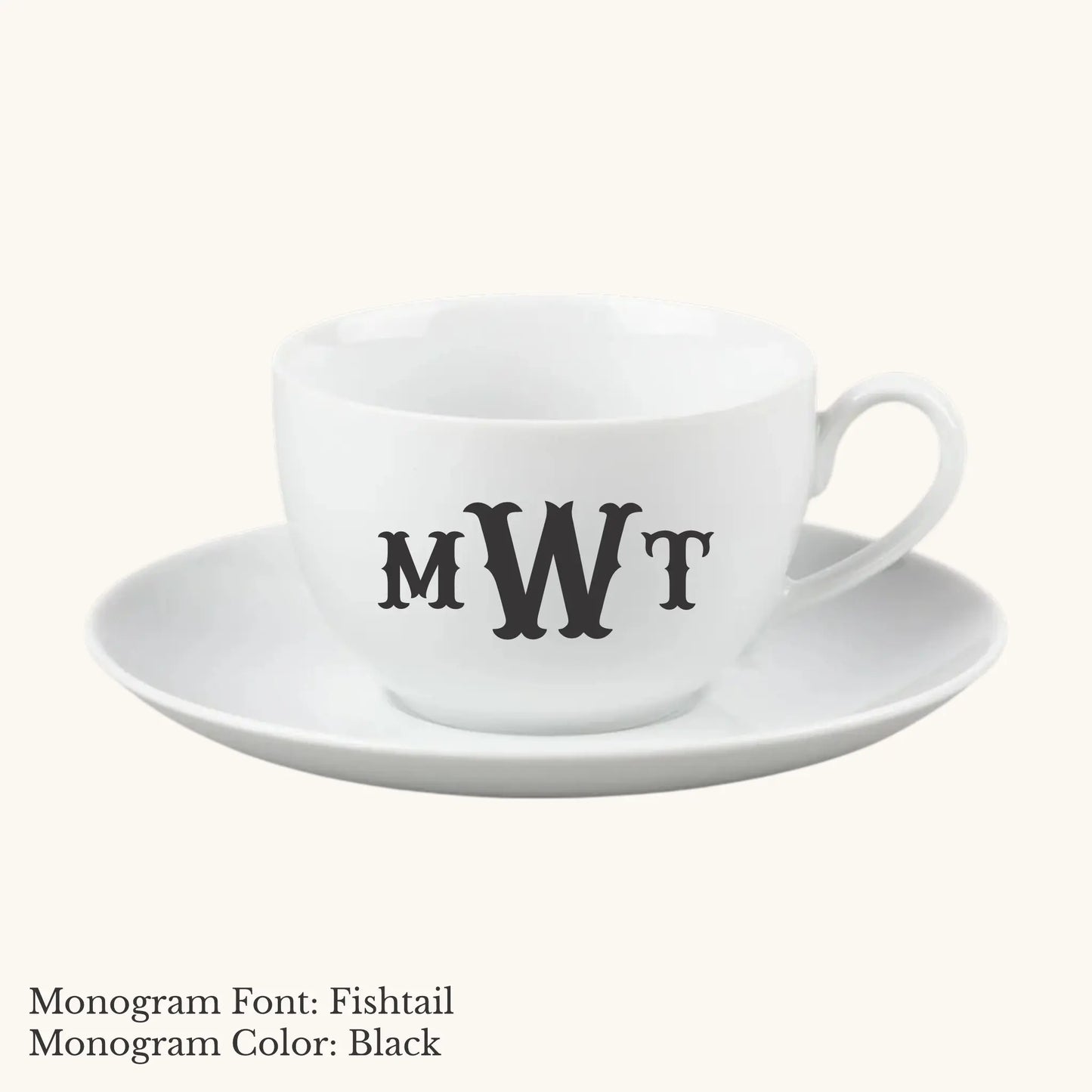 Chic Cup & Saucer, 14 ounce - Custom Monogram Faust Heirlooms