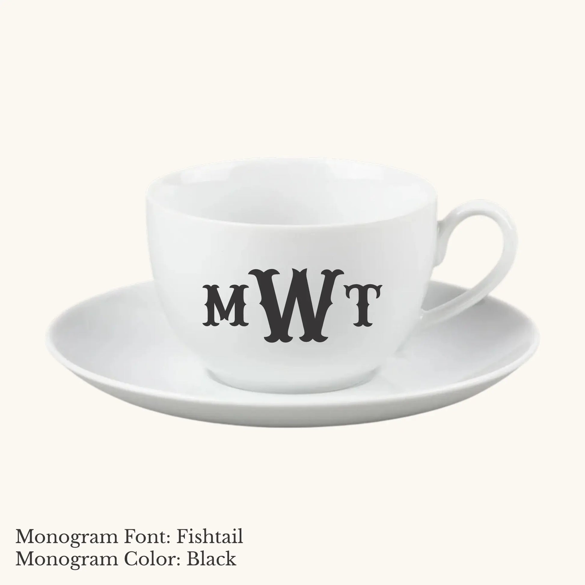 Chic Cup & Saucer, 14 ounce - Custom Monogram Faust Heirlooms