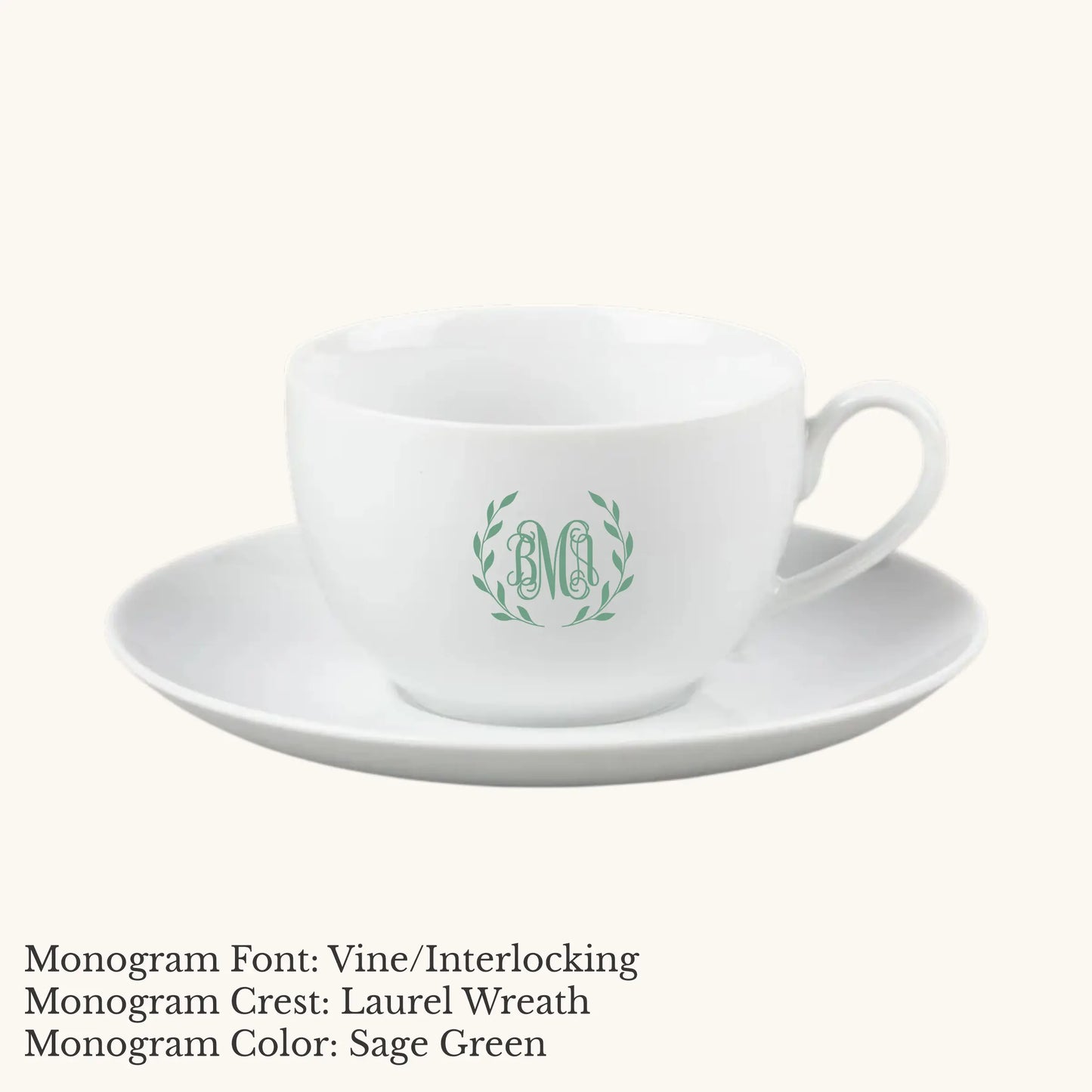 Chic Cup & Saucer, 7 ounce - Custom Monogram Faust Heirlooms