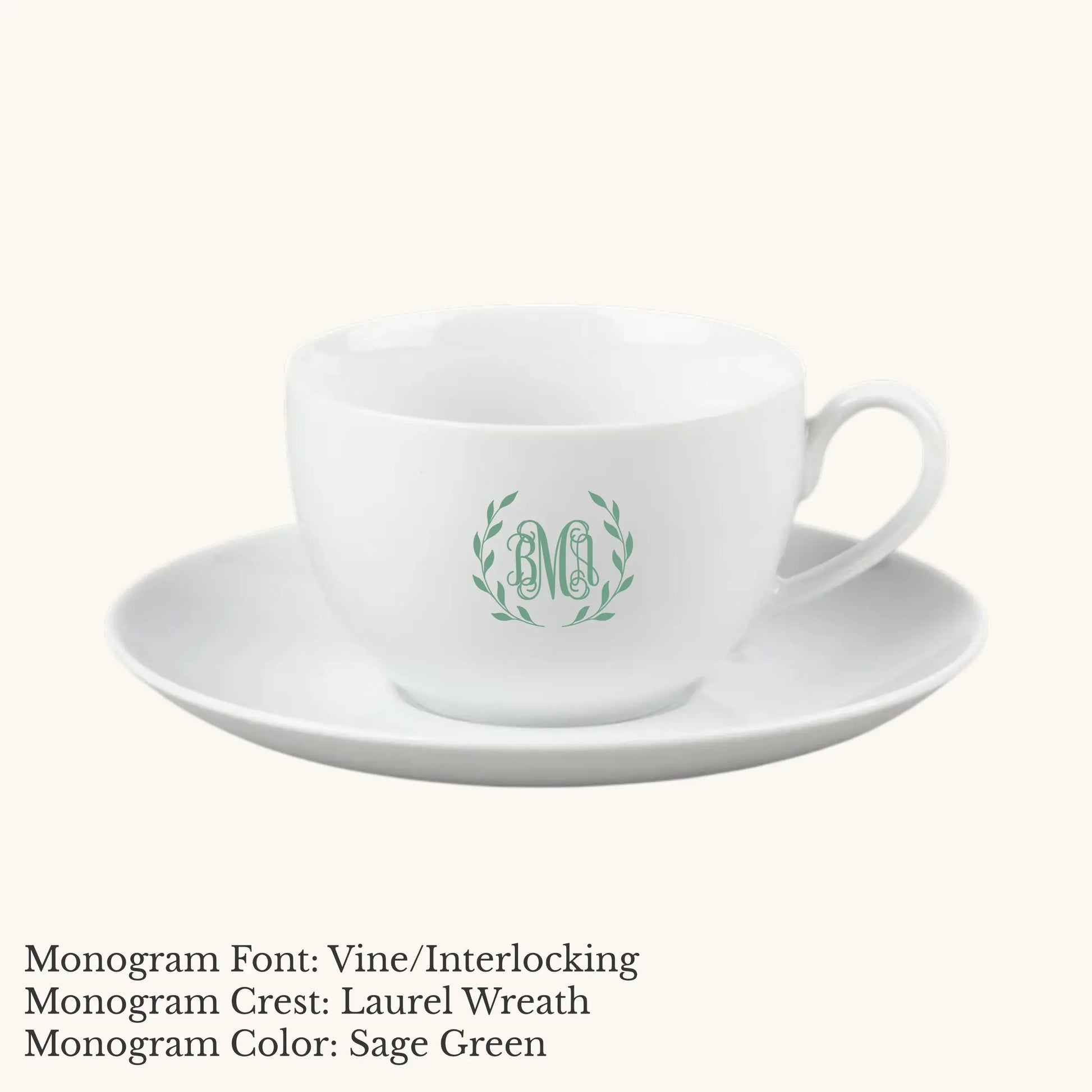 Chic Cup & Saucer, 7 ounce - Custom Monogram Faust Heirlooms
