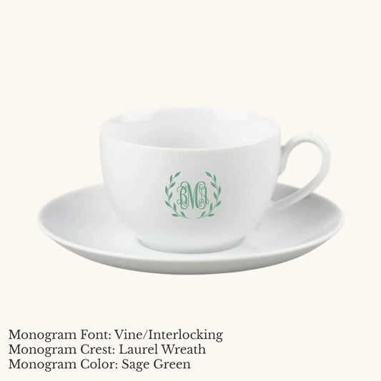 Chic Cup & Saucer, 7 ounce - Custom Monogram Faust Heirlooms