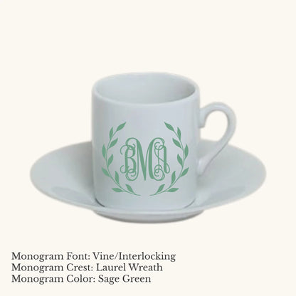 Chic Espresso Cup & Saucer - Custom Monogram Faust Heirlooms