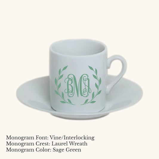 Chic Espresso Cup & Saucer - Custom Monogram Faust Heirlooms