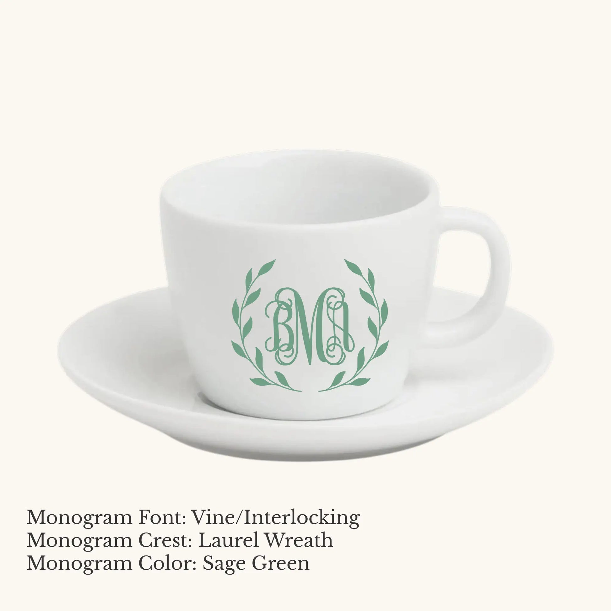 Chic Espresso Cup & Saucer - Custom Monogram Faust Heirlooms