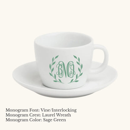 Chic Espresso Cup & Saucer - Custom Monogram Faust Heirlooms