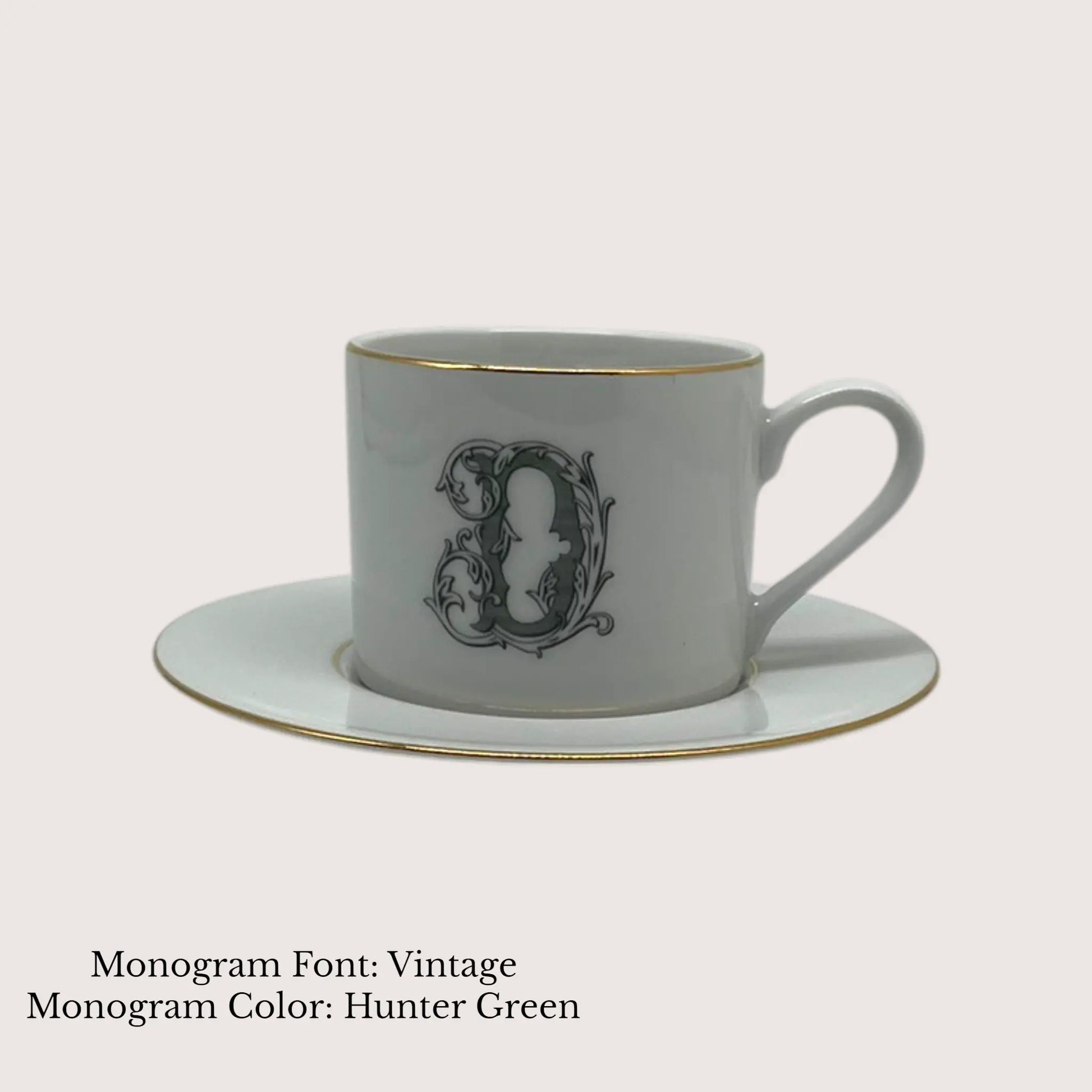 Divine Gold Banded Cup & Saucer, 7 oz. - Custom Monogram Jane & Lizzee
