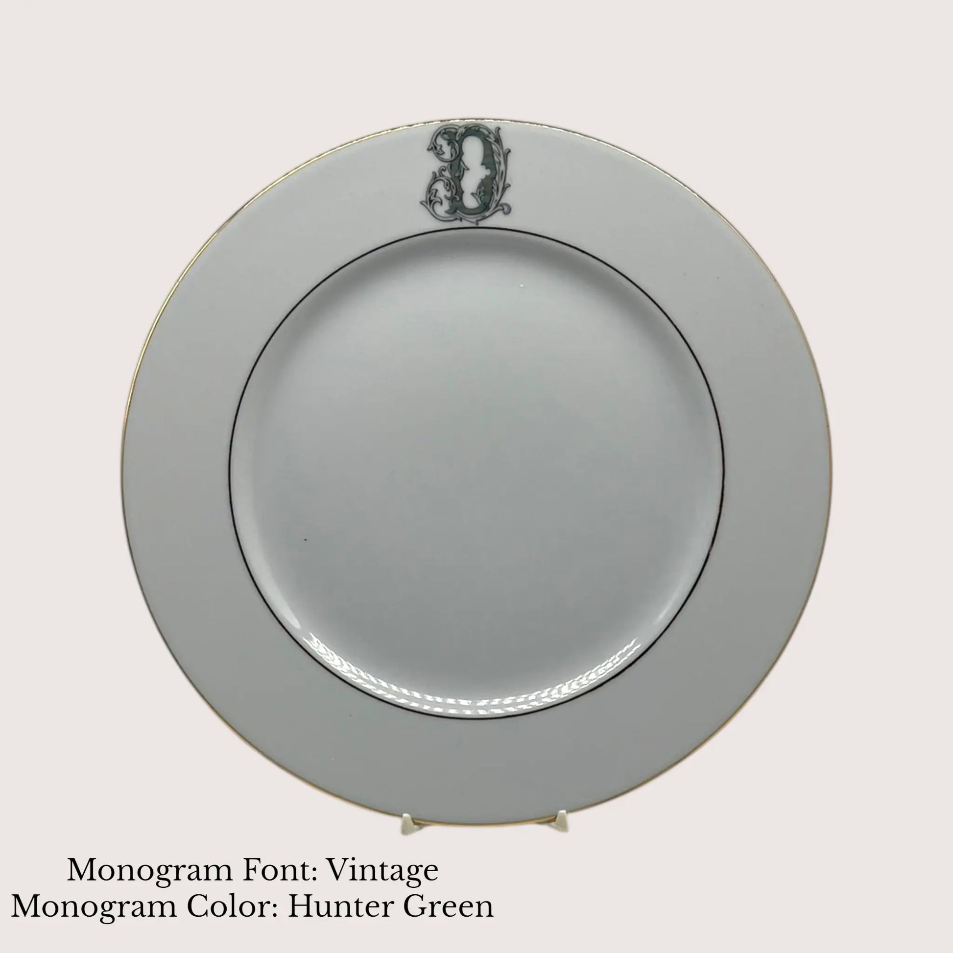 Divine Gold Banded Dinner Plate, 10 1/2" - Custom Monogram Jane & Lizzee