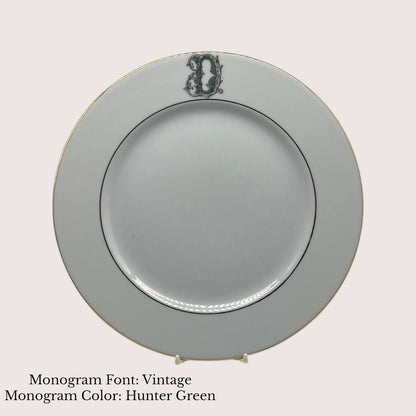 Divine Gold Banded Dinner Plate, 10 1/2" - Custom Monogram Jane & Lizzee