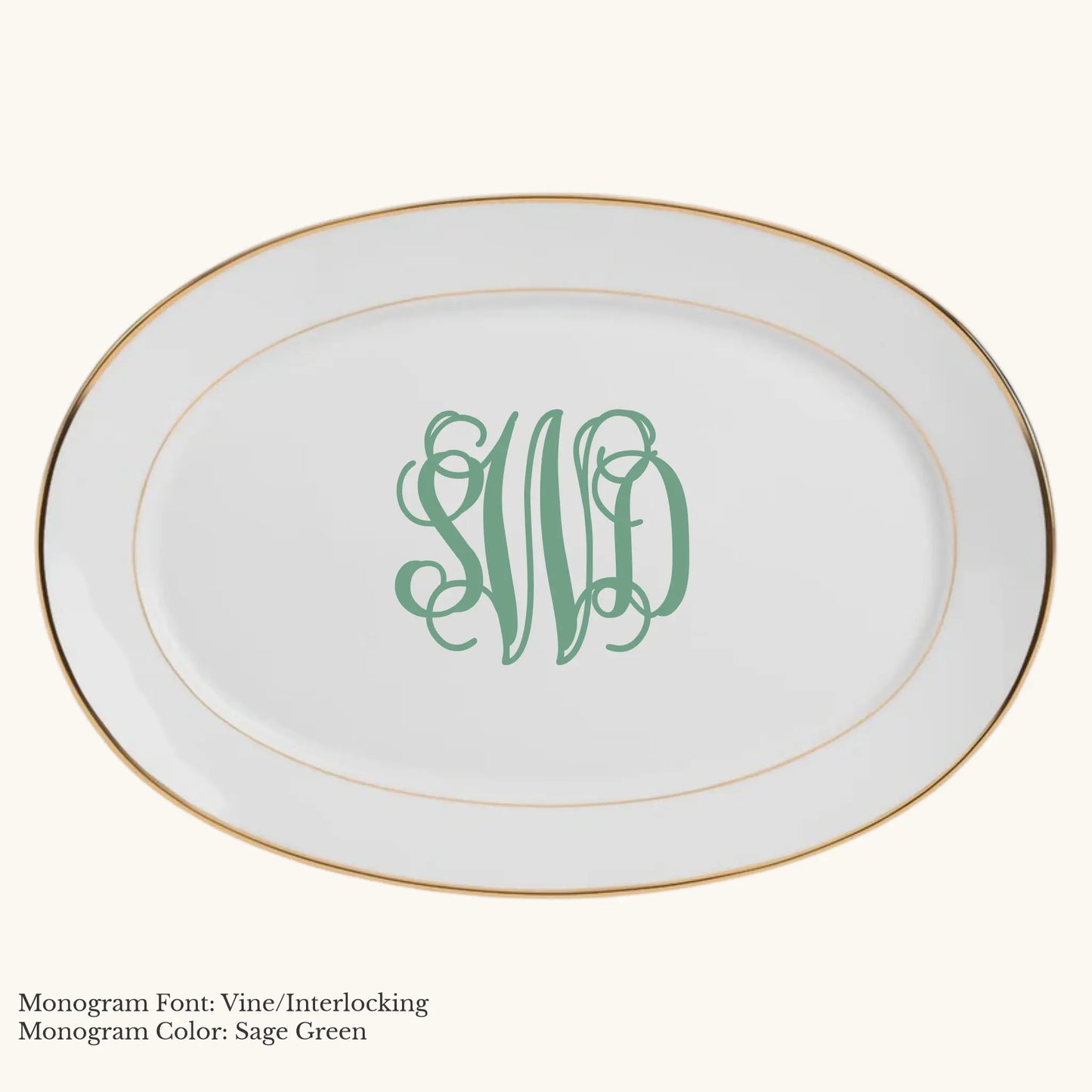 Divine Gold Banded  Rim Platter, 14 7/8" - Custom Monogram Faust Heirlooms