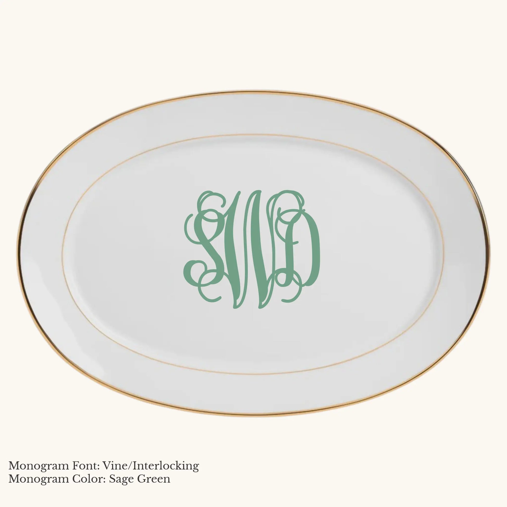 Divine Gold Banded  Rim Platter, 14 7/8" - Custom Monogram Faust Heirlooms
