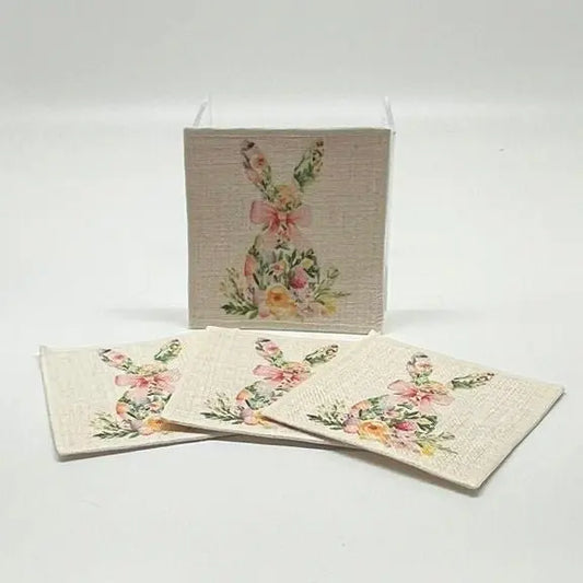 Floral Bunny Coasters (set of 4, linen fabric) Jane & Lizzee