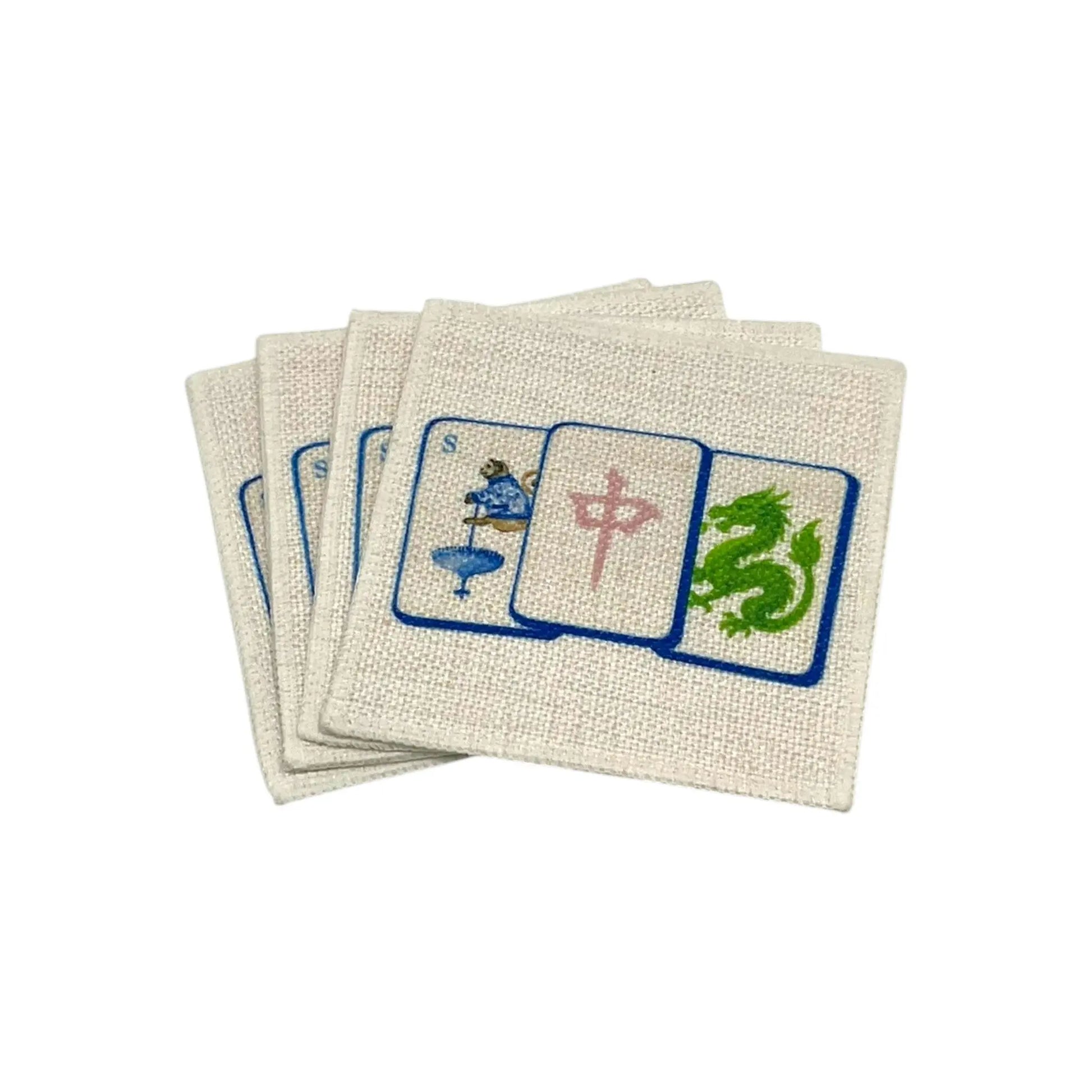 Mahjong Tiles Coasters (linen - set of 4) - blue tiles Jane & Lizzee