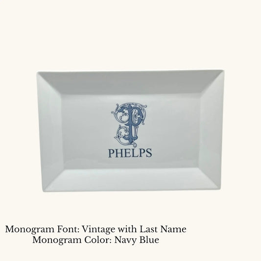 Rectangular Platter / Tray, 14" x 9 3/8" - Custom Monogram Faust Heirlooms