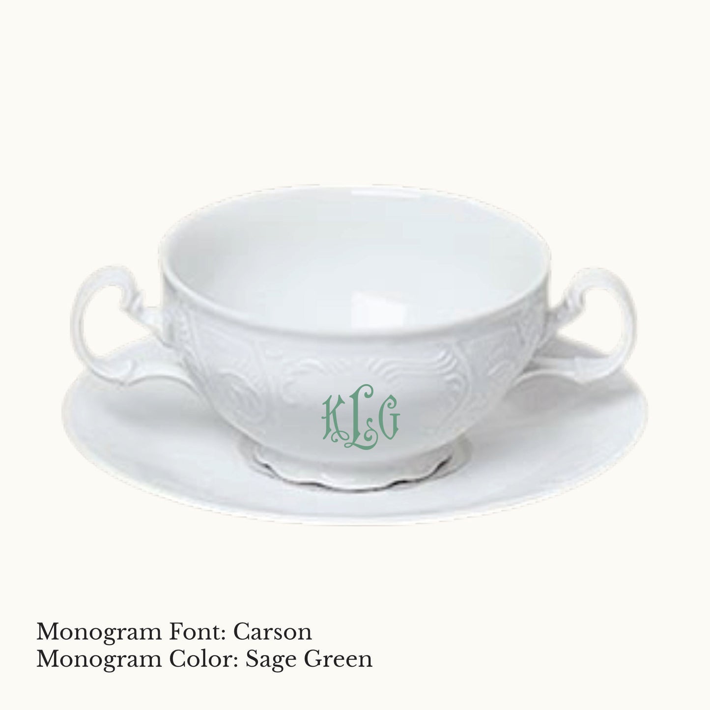 Bernadotte Cream Soup & Saucer, 12 oz. - Custom Monogram