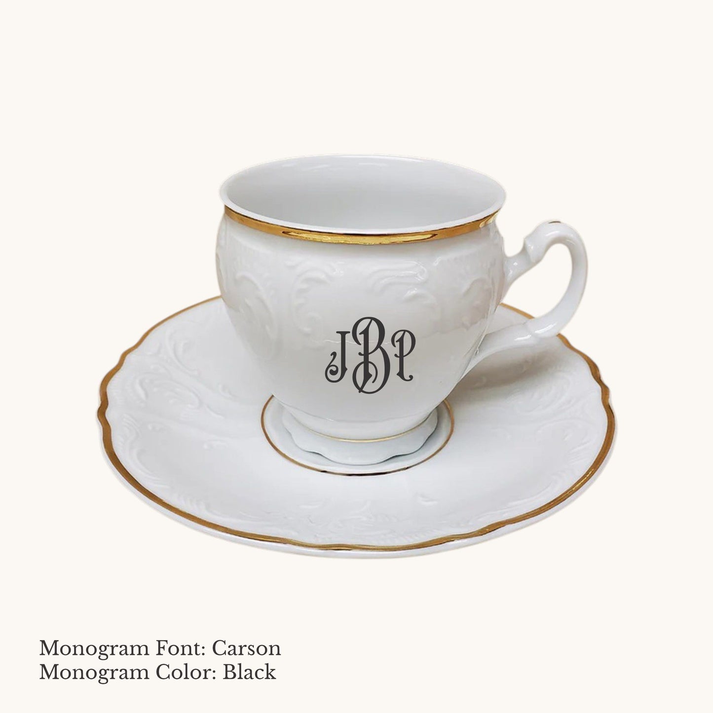 Bernadotte Gold Banded Cup & Saucer, 8 oz. - Custom Monogram