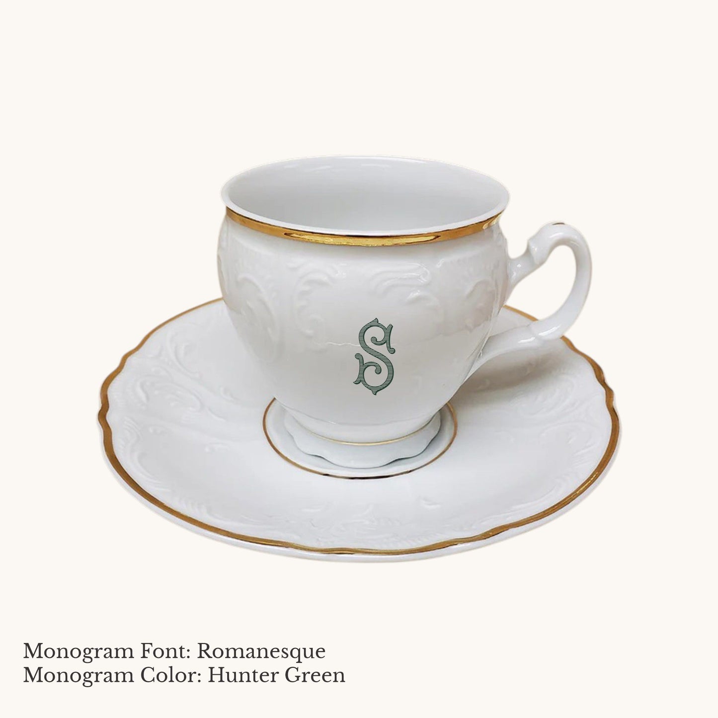 Bernadotte Gold Banded Cup & Saucer, 8 oz. - Custom Monogram