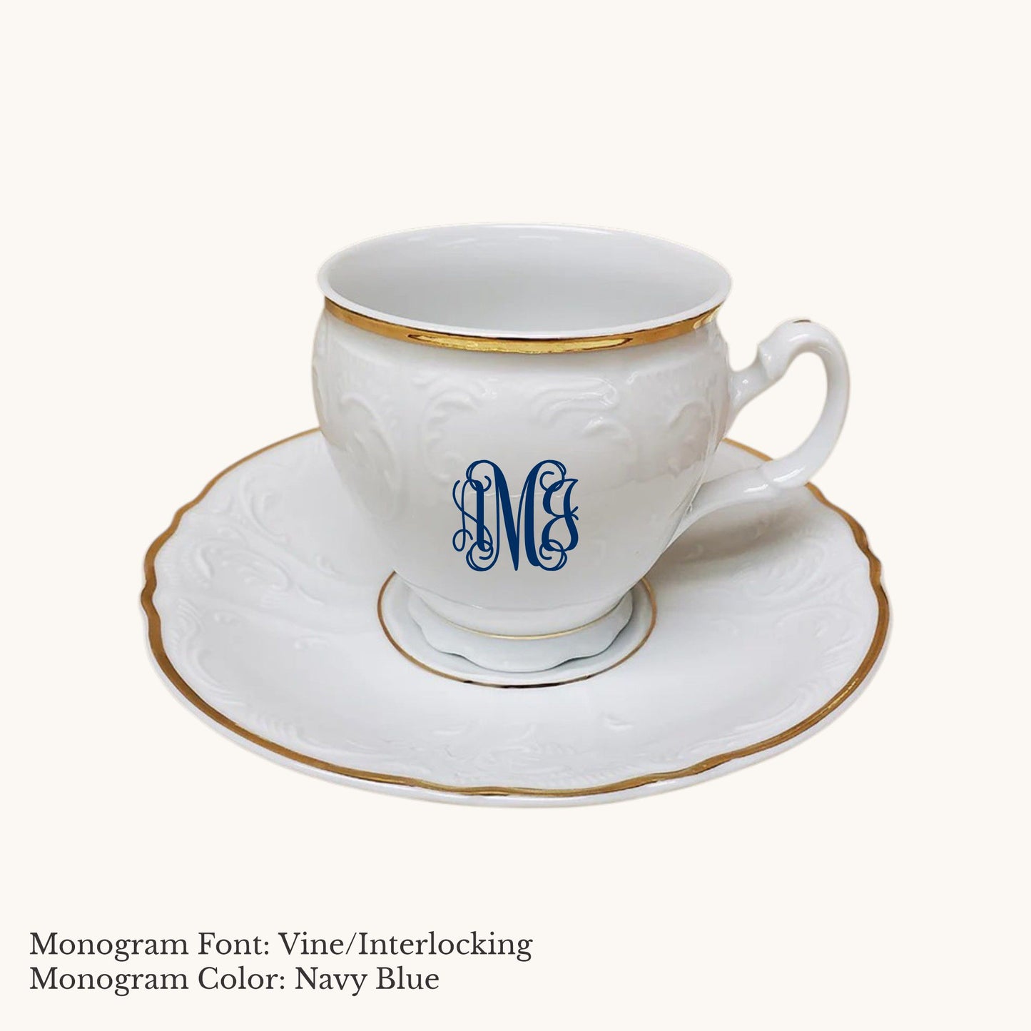 Bernadotte Gold Banded Cup & Saucer, 8 oz. - Custom Monogram