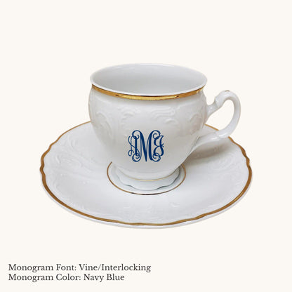 Bernadotte Gold Banded Cup & Saucer, 8 oz. - Custom Monogram