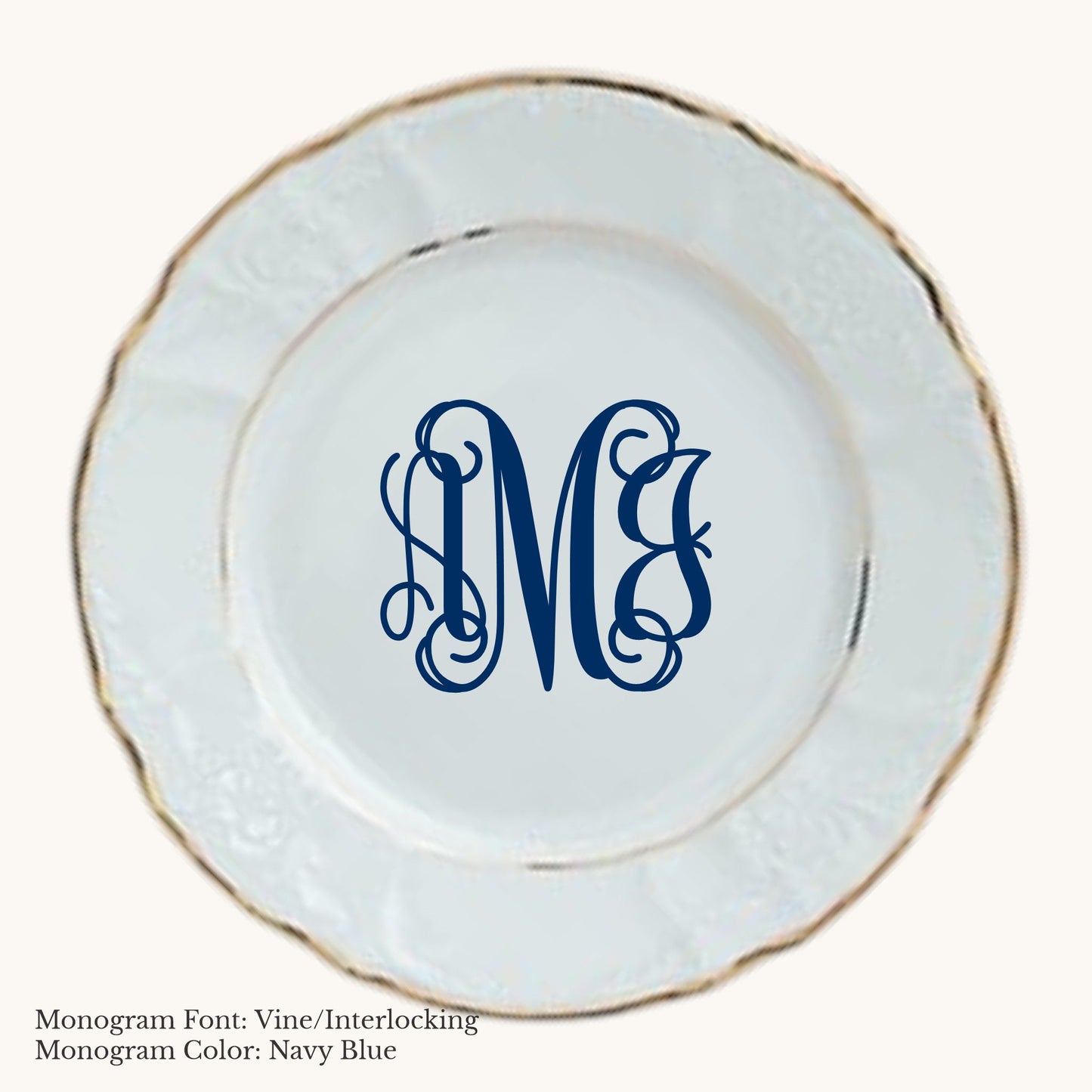 Bernadotte Gold Banded Dinner Plate, 10 5/8" - Custom Monogram
