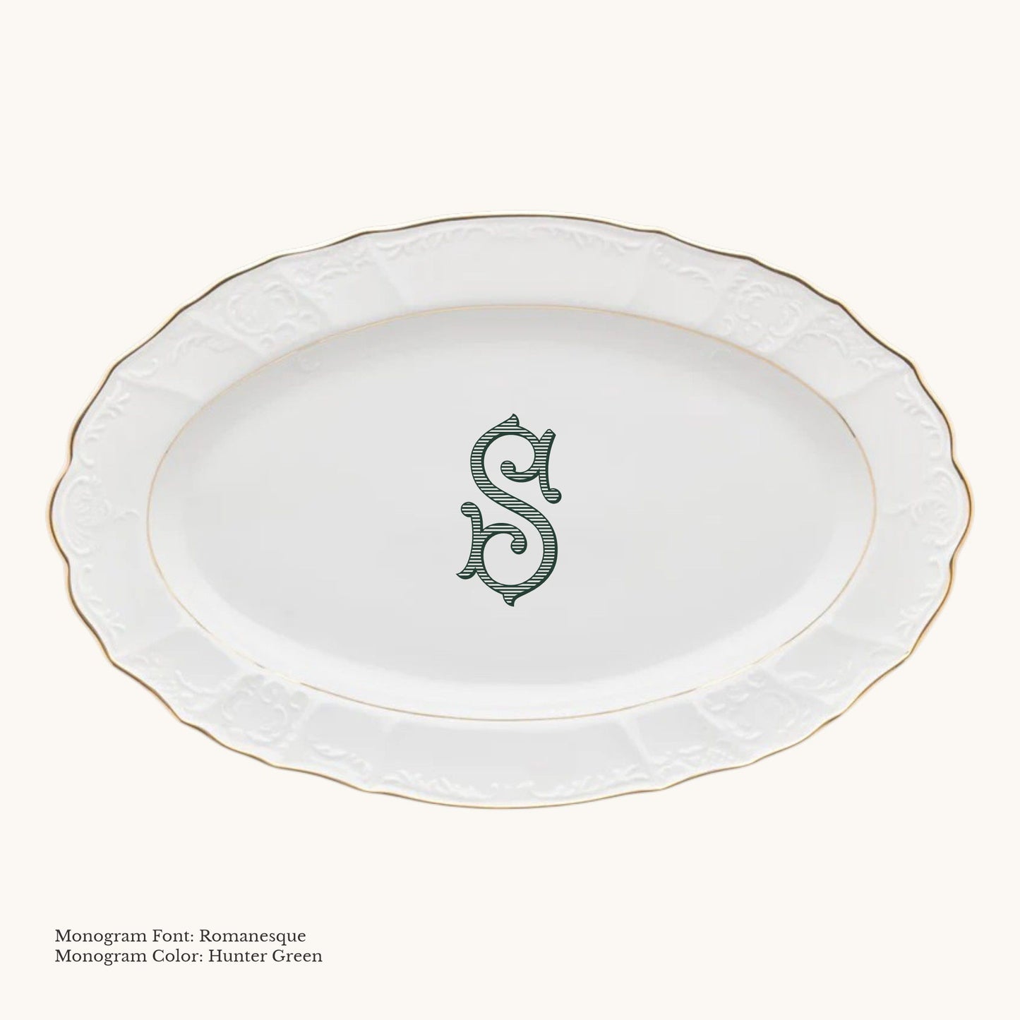 Bernadotte Gold Banded Oval Platter, 14 1/4" - Custom Monogram