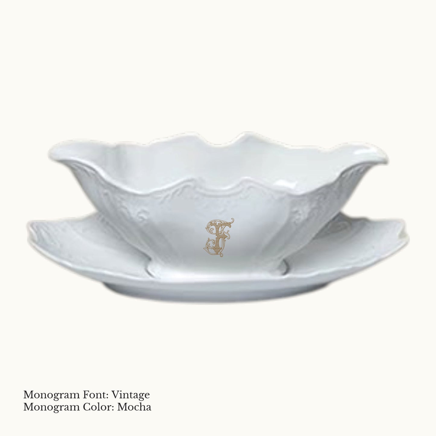 Bernadotte Gravy Boat with Attached Tray, 14 oz. - Custom Monogram