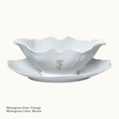 Bernadotte Gravy Boat with Attached Tray, 14 oz. - Custom Monogram