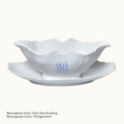 Bernadotte Gravy Boat with Attached Tray, 14 oz. - Custom Monogram