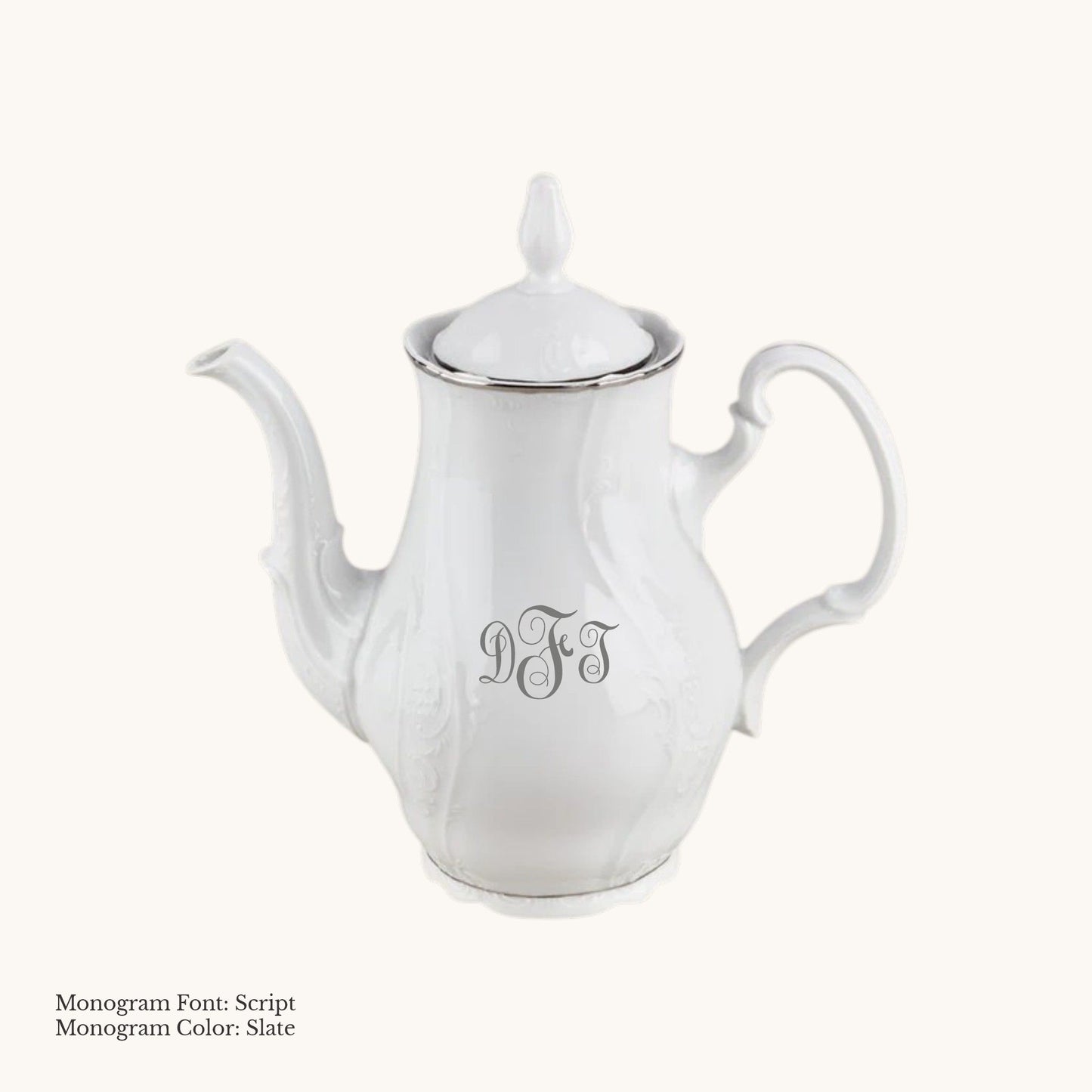 Bernadotte Platinum Banded Coffee Pot, 44 oz. - Custom Monogram