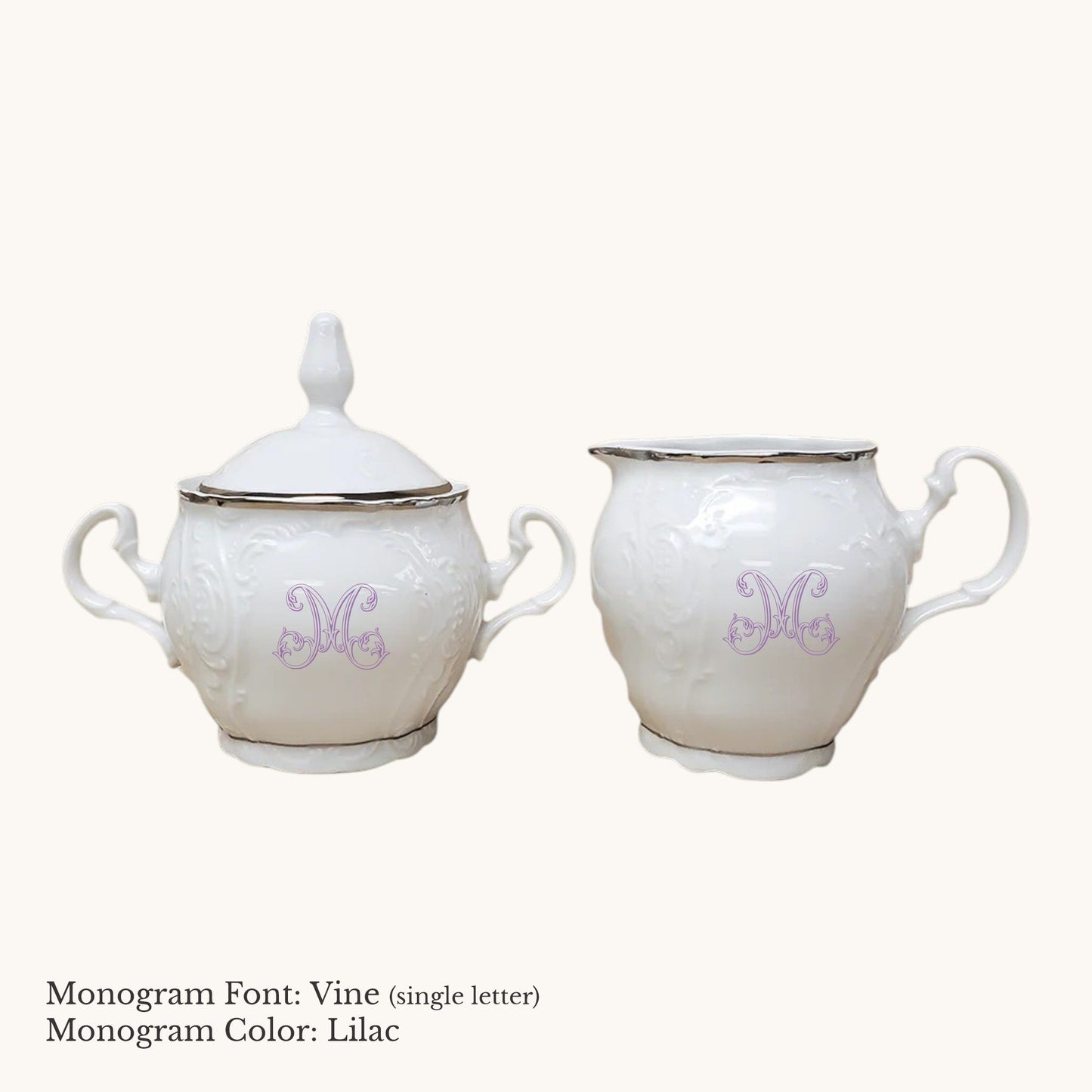 Bernadotte Platinum Banded Cream & Sugar Set - Custom Monogram