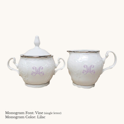 Bernadotte Platinum Banded Cream & Sugar Set - Custom Monogram