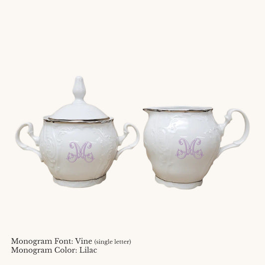Bernadotte Platinum Banded Cream & Sugar Set - Custom Monogram